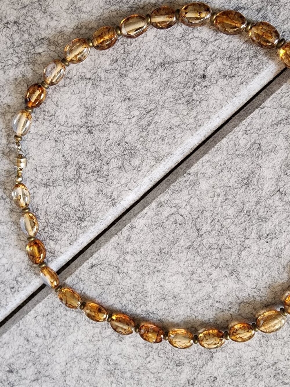 Amber Gold Foil-Style Glass Oval Bead Necklace Magnetic Clasp